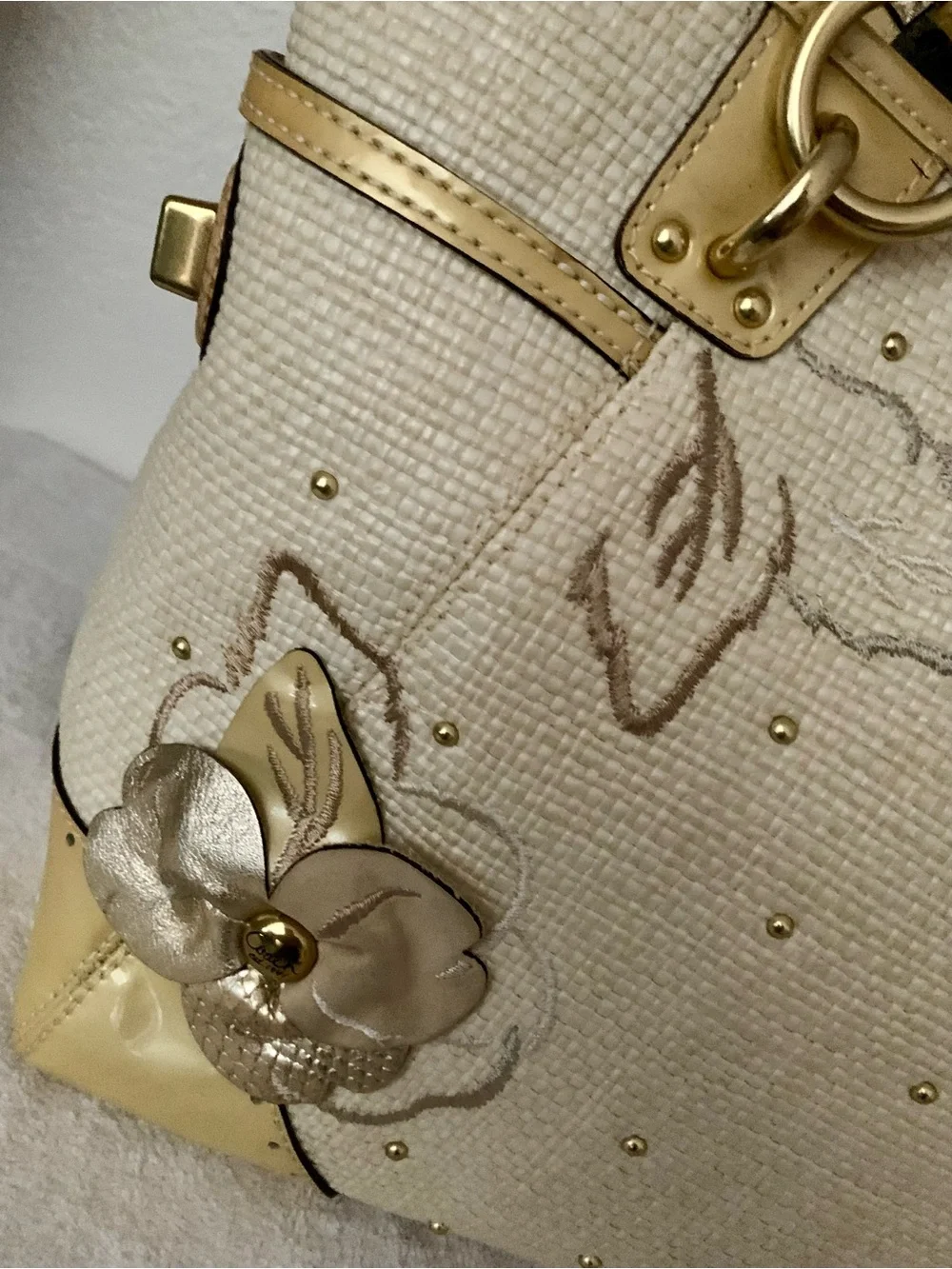 Coach Limited Edition Hampton Cream Tote with Gold Floral Appliqués